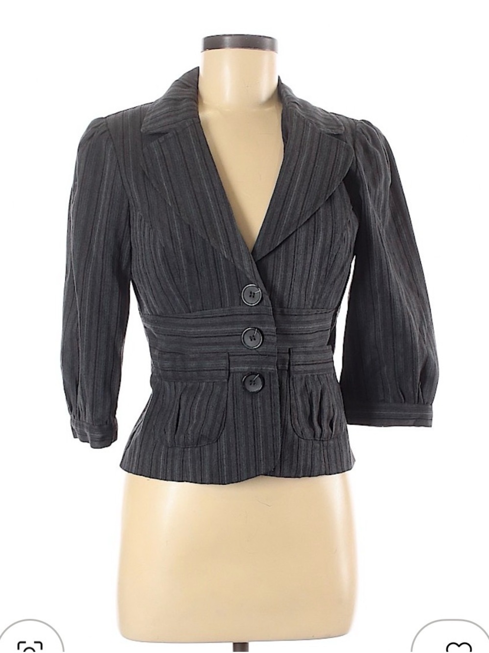 MY MICHELLE Charcoal Pinstripe Three-Button Peplum Blazer